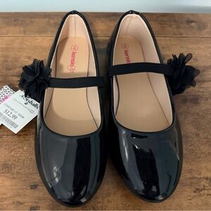 Kensie Girl Glossy Black Flats with Floral Accent NWT